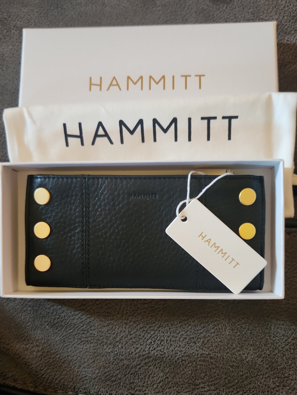 Hammitt 110 North Red Zip Black Leather Wallet with Gold Studs